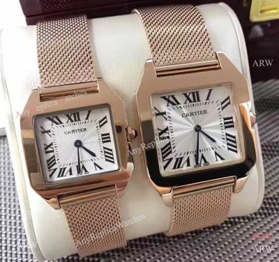 Copy Cartier Santos Dumont Rose Gold Silver Dial Watch 